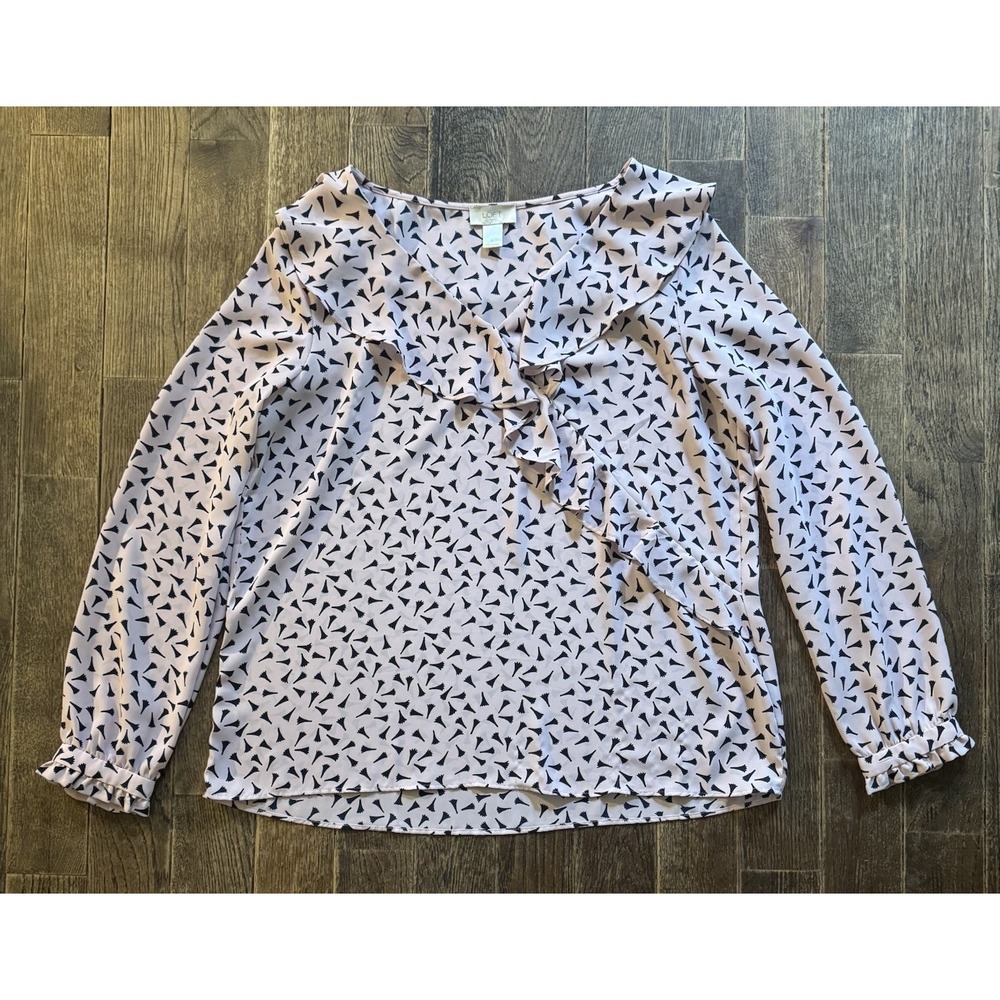 Loft Outlet Blouse Vintage Pink Ruffled Collar & Cuff Long Sleeve Size Large